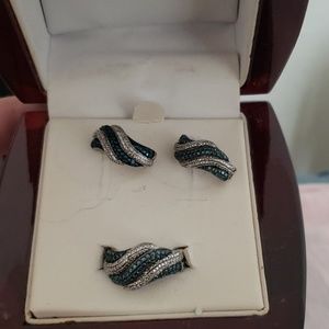 Blue diamond earrings and ring